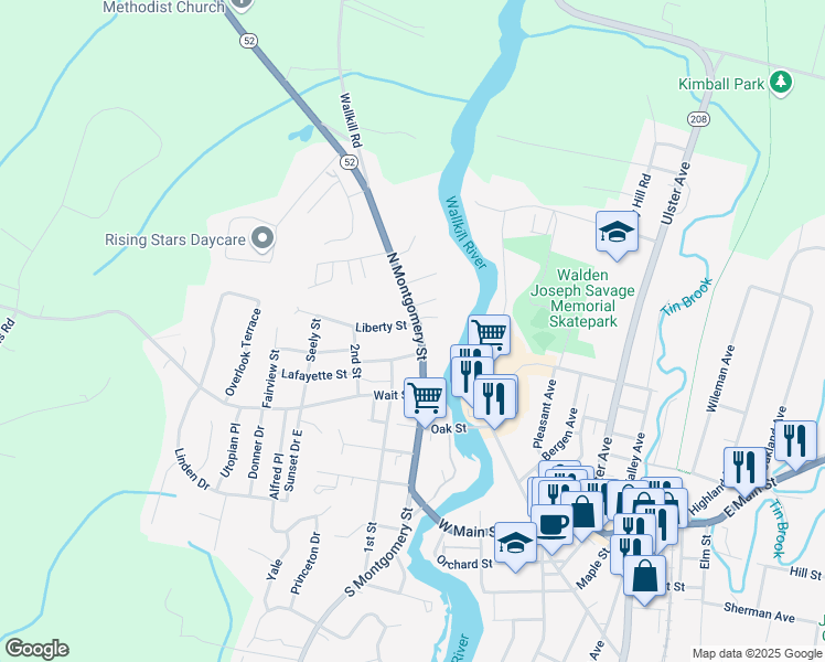 map of restaurants, bars, coffee shops, grocery stores, and more near 69 North Montgomery Street in Walden