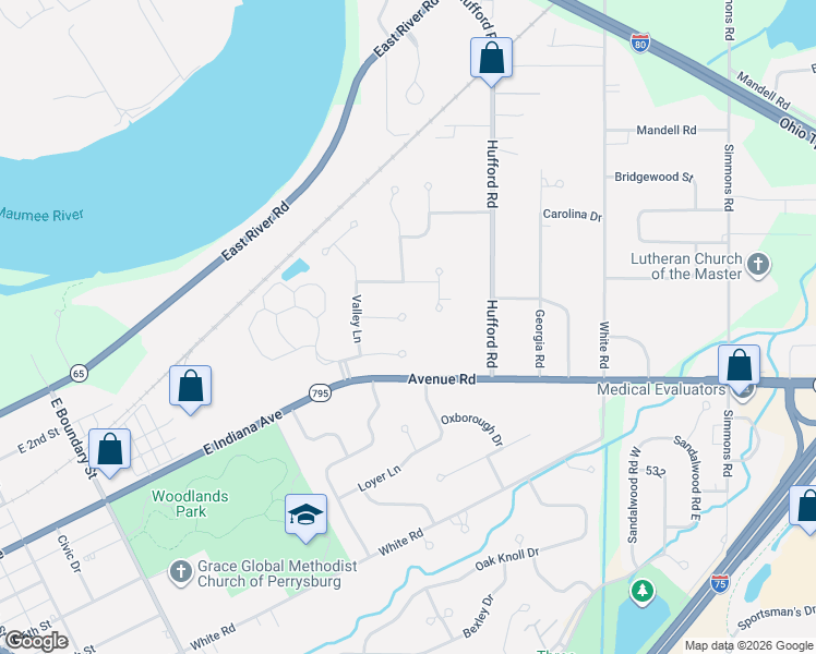 map of restaurants, bars, coffee shops, grocery stores, and more near 1252 Valley Bend Court in Perrysburg