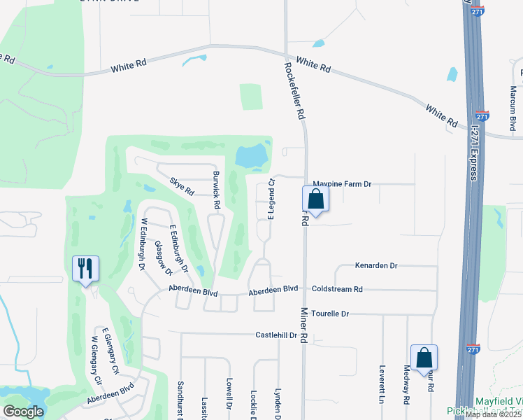 map of restaurants, bars, coffee shops, grocery stores, and more near 301 West Legend Court in Highland Heights