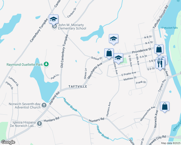 map of restaurants, bars, coffee shops, grocery stores, and more near 88 Merchants Avenue in Norwich