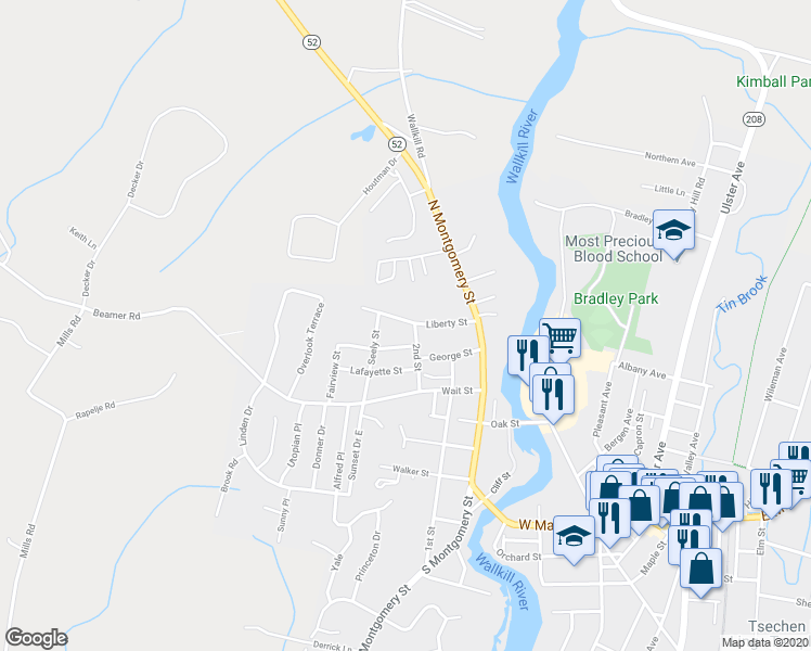 map of restaurants, bars, coffee shops, grocery stores, and more near 57 Liberty Street in Walden