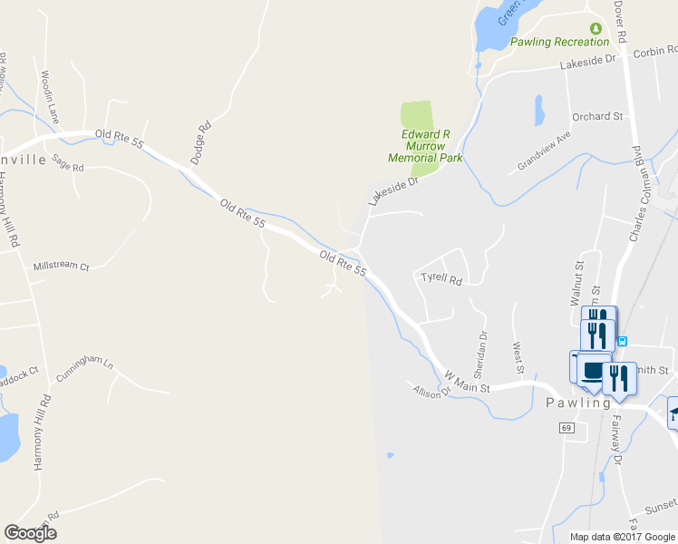 map of restaurants, bars, coffee shops, grocery stores, and more near 5 Old Route 55 in Pawling