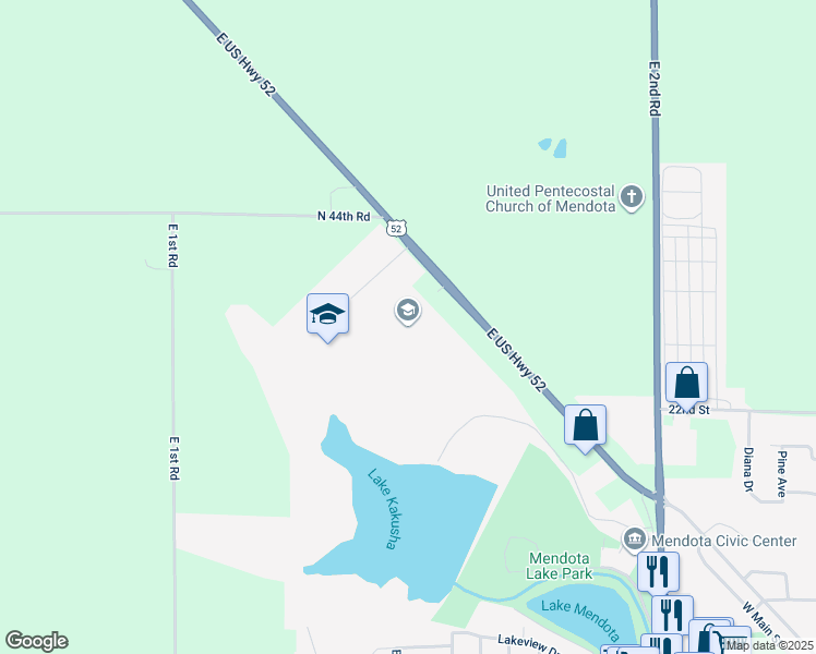 map of restaurants, bars, coffee shops, grocery stores, and more near 2300 West Main Street in Mendota