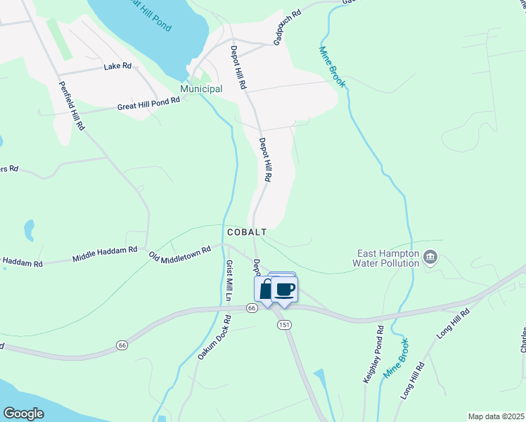 map of restaurants, bars, coffee shops, grocery stores, and more near 65 Depot Hill Road in East Hampton