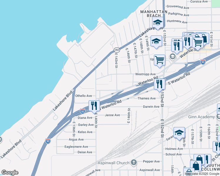 map of restaurants, bars, coffee shops, grocery stores, and more near 14134 Sylvia Avenue in Cleveland