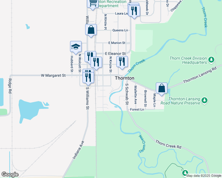 map of restaurants, bars, coffee shops, grocery stores, and more near 205 South Hunter Street in Thornton