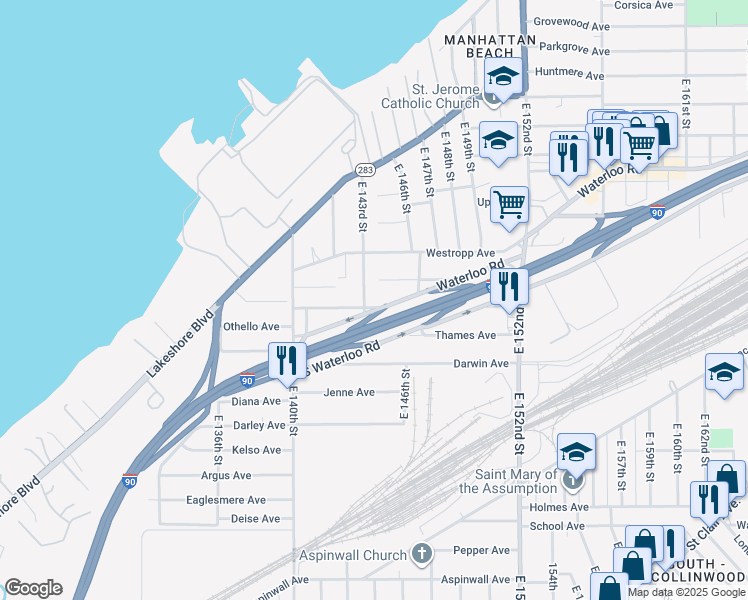 map of restaurants, bars, coffee shops, grocery stores, and more near 14309 Sylvia Avenue in Cleveland