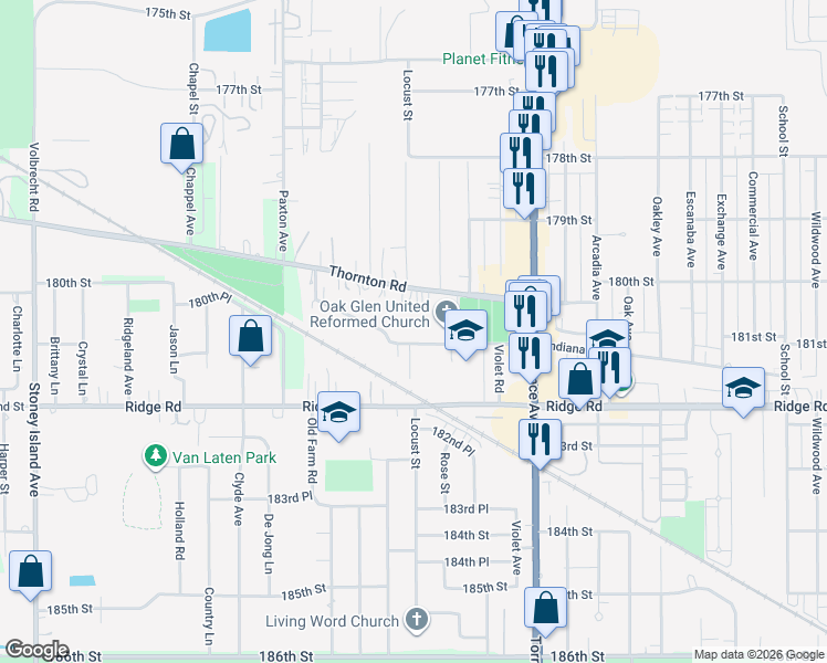 map of restaurants, bars, coffee shops, grocery stores, and more near 2169 Indiana Avenue in Lansing