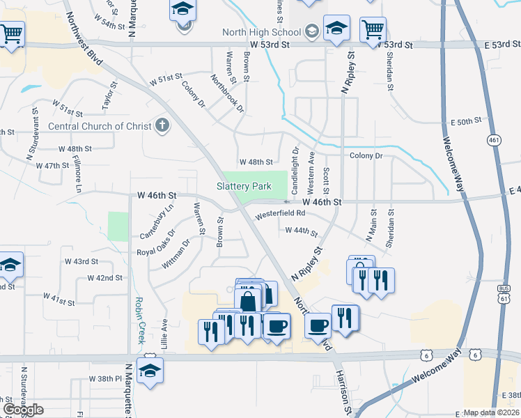 map of restaurants, bars, coffee shops, grocery stores, and more near 727-799 Westerfield Rd in Davenport