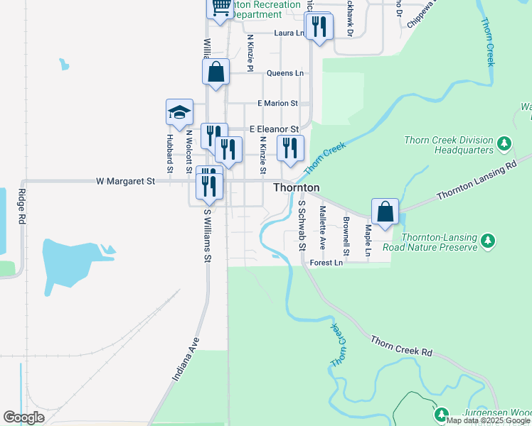 map of restaurants, bars, coffee shops, grocery stores, and more near 217 East Juliette Street in Thornton