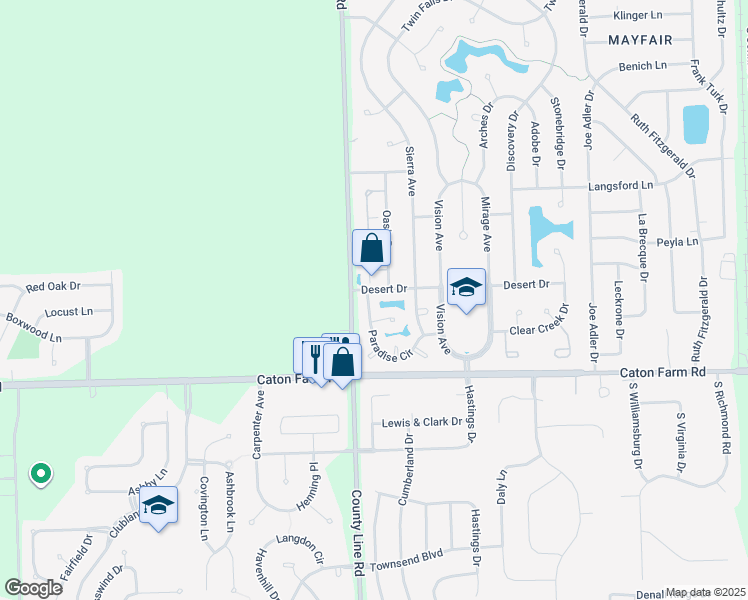 map of restaurants, bars, coffee shops, grocery stores, and more near 2506 Paradise Circle in Plainfield