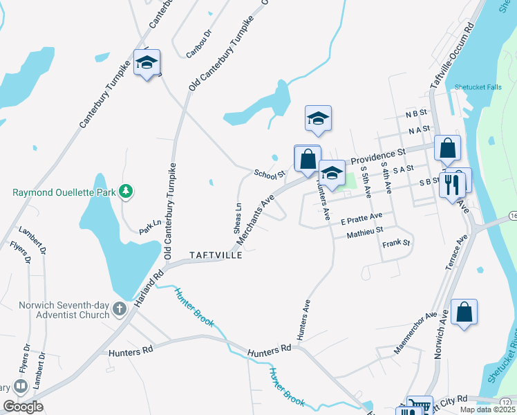 map of restaurants, bars, coffee shops, grocery stores, and more near 88 Merchants Avenue in Norwich