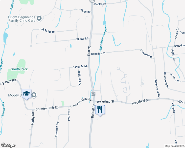 map of restaurants, bars, coffee shops, grocery stores, and more near 110 East Street in Middletown