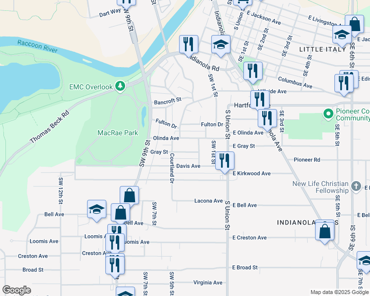 map of restaurants, bars, coffee shops, grocery stores, and more near 404 Gray Street in Des Moines