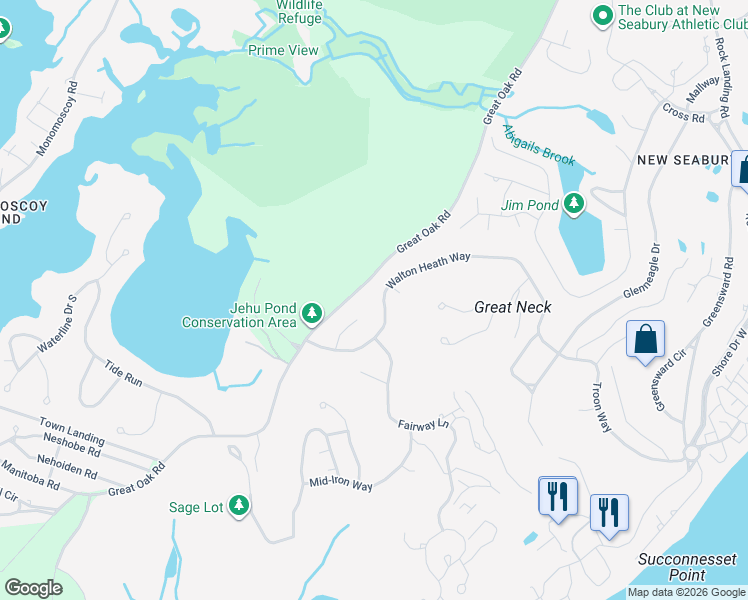 map of restaurants, bars, coffee shops, grocery stores, and more near 63 Walton Heath Way in Mashpee