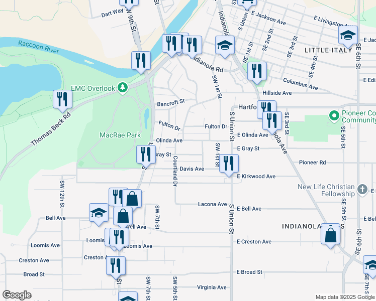 map of restaurants, bars, coffee shops, grocery stores, and more near 404 Gray Street in Des Moines