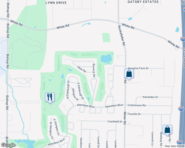 map of restaurants, bars, coffee shops, grocery stores, and more near 296 Burwick Road in Highland Heights