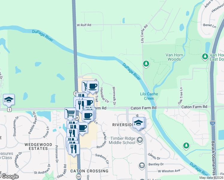 map of restaurants, bars, coffee shops, grocery stores, and more near 4604 Twain Court in Plainfield