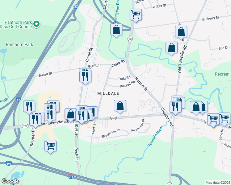 map of restaurants, bars, coffee shops, grocery stores, and more near in Southington
