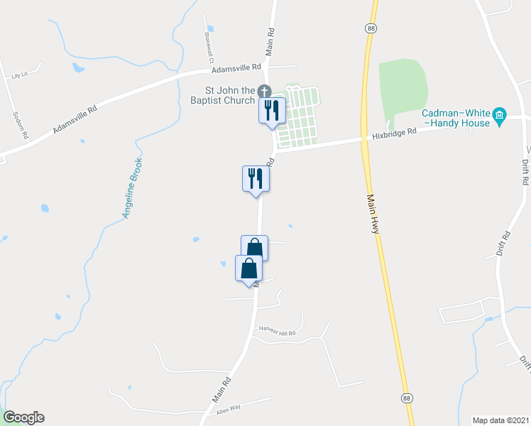 map of restaurants, bars, coffee shops, grocery stores, and more near 1044 Main Road in Westport