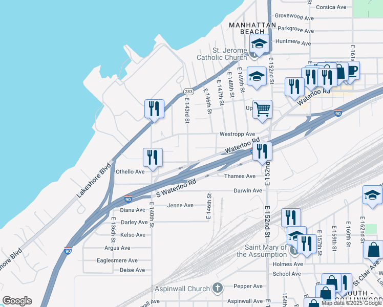 map of restaurants, bars, coffee shops, grocery stores, and more near 14309 Sylvia Avenue in Cleveland