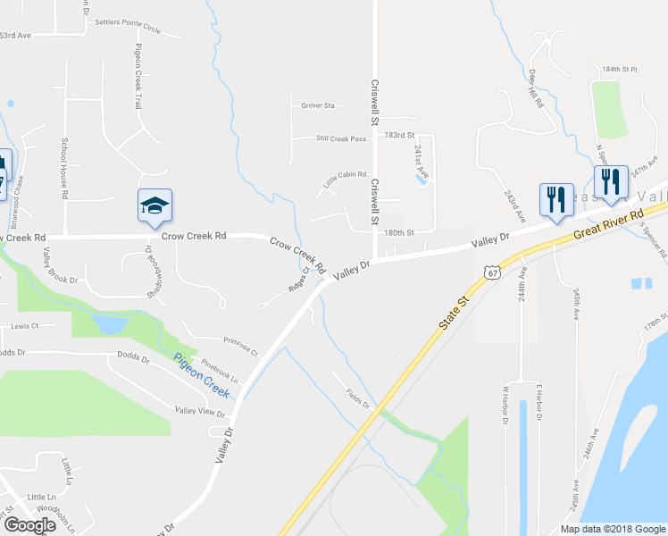 map of restaurants, bars, coffee shops, grocery stores, and more near 6890 Crow Creek Road in Bettendorf