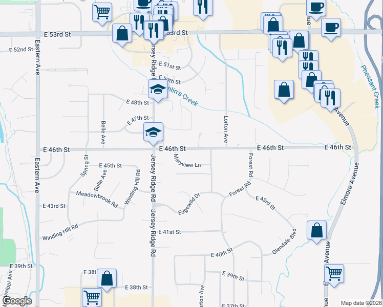 map of restaurants, bars, coffee shops, grocery stores, and more near 2556 Maryview Lane in Davenport