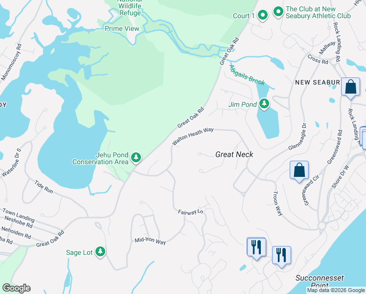 map of restaurants, bars, coffee shops, grocery stores, and more near 86 Walton Heath Way in Mashpee