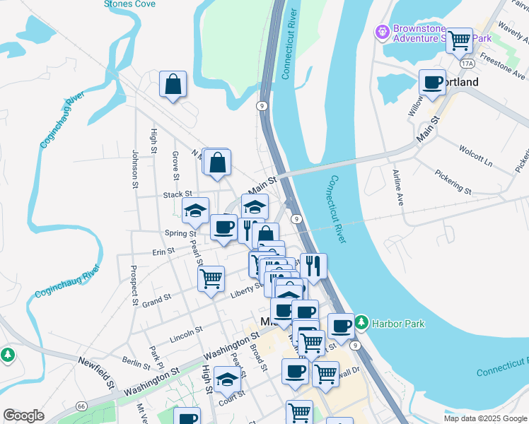 map of restaurants, bars, coffee shops, grocery stores, and more near 50 Saint Johns Street in Middletown