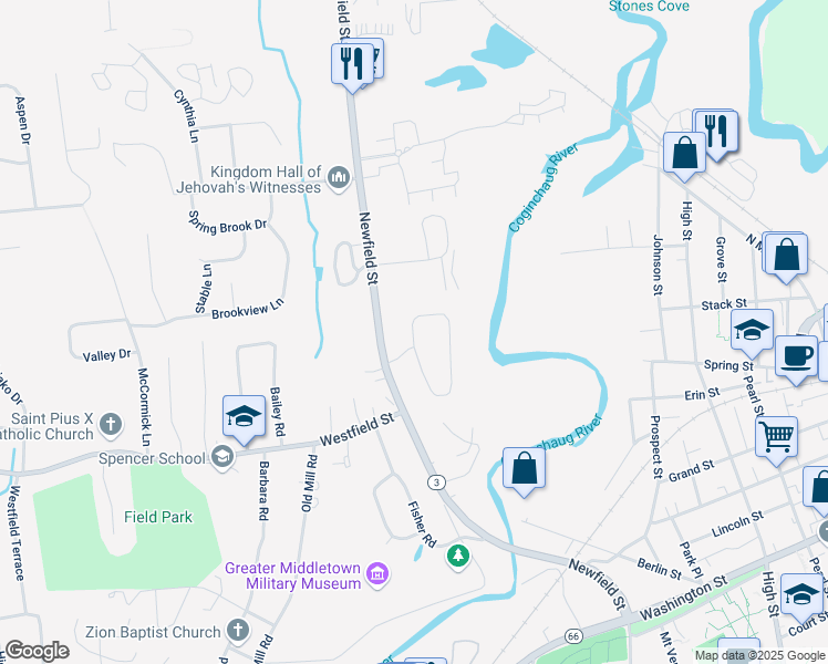 map of restaurants, bars, coffee shops, grocery stores, and more near 70 Rose Circle in Middletown