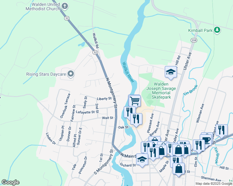 map of restaurants, bars, coffee shops, grocery stores, and more near 101 North Montgomery Street in Walden