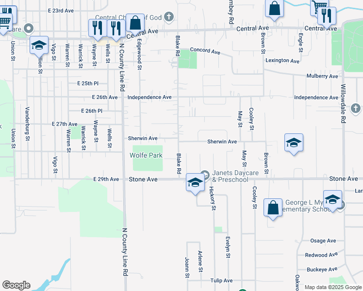 map of restaurants, bars, coffee shops, grocery stores, and more near 5140 Sherwin Avenue in Portage