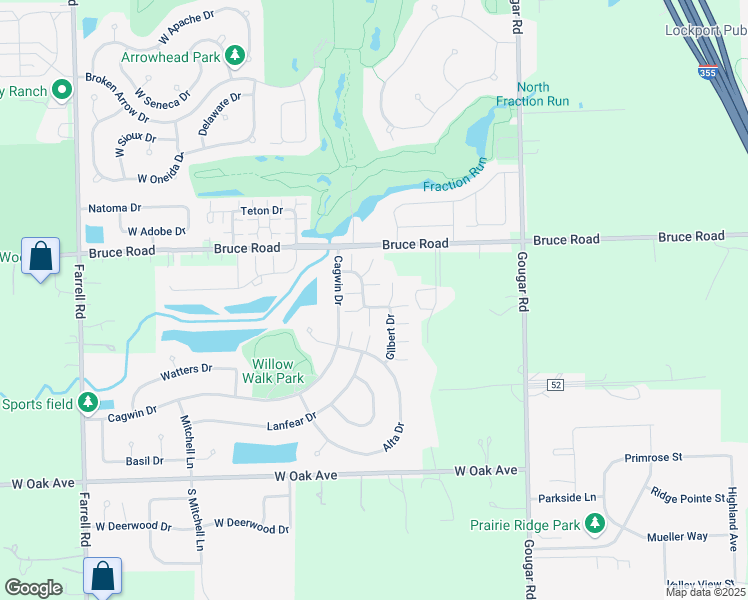 map of restaurants, bars, coffee shops, grocery stores, and more near 17554 Gilbert Drive in Lockport