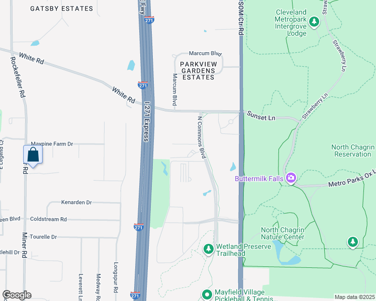 map of restaurants, bars, coffee shops, grocery stores, and more near 280 North Commons Boulevard in Mayfield