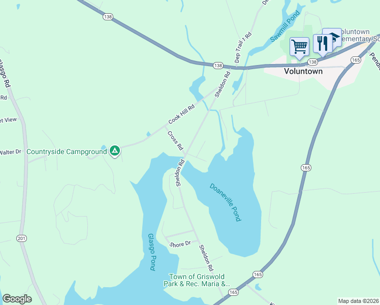 map of restaurants, bars, coffee shops, grocery stores, and more near 20 Cross Road in Griswold