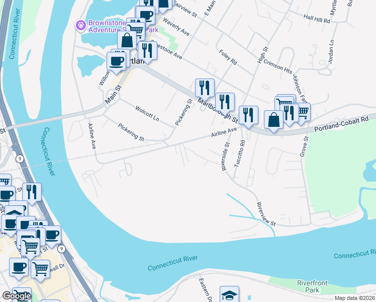 map of restaurants, bars, coffee shops, grocery stores, and more near 5 Maple Avenue in Portland
