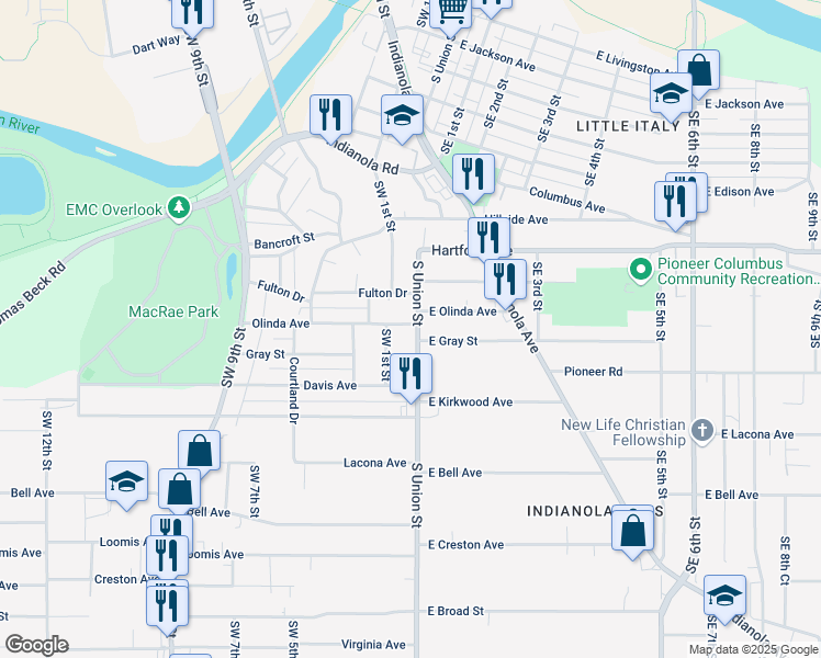 map of restaurants, bars, coffee shops, grocery stores, and more near 2112 South Union Street in Des Moines