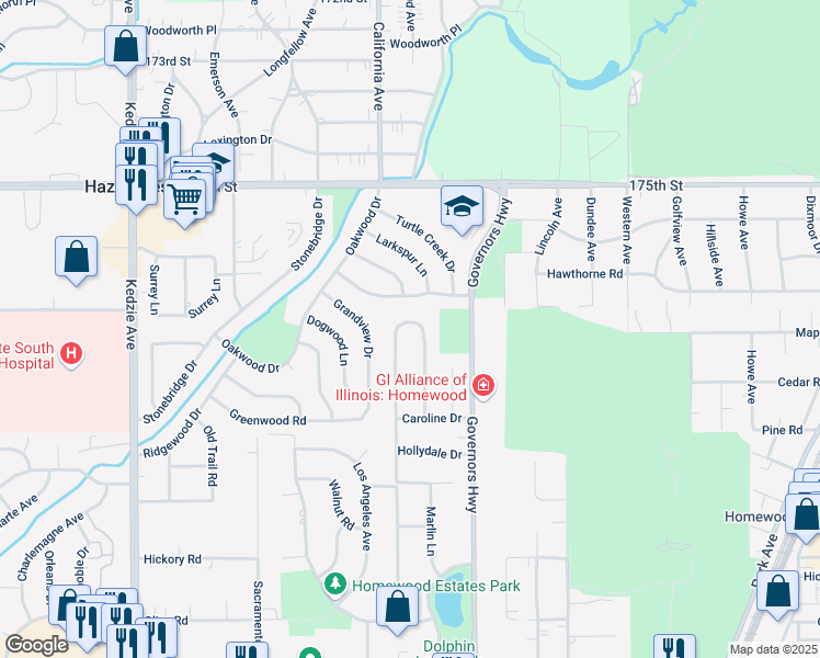 map of restaurants, bars, coffee shops, grocery stores, and more near 2737 Virginia Place in Homewood