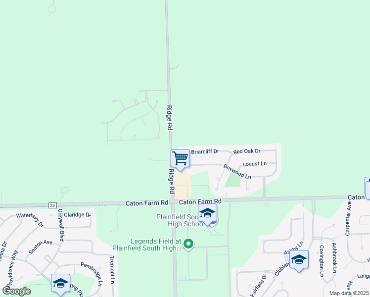 map of restaurants, bars, coffee shops, grocery stores, and more near 7803 Briarcliff Drive in Plainfield