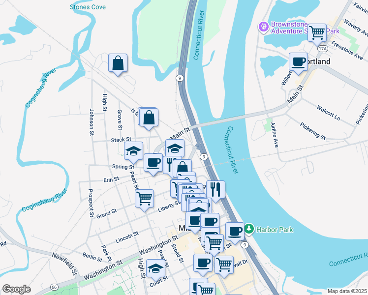 map of restaurants, bars, coffee shops, grocery stores, and more near 50 Saint Johns Street in Middletown