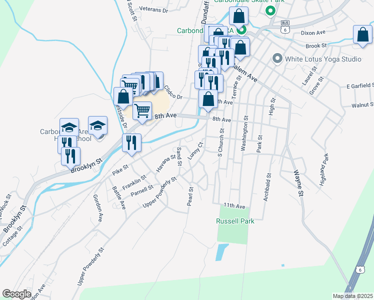 map of restaurants, bars, coffee shops, grocery stores, and more near 2-12 Sand St in Carbondale