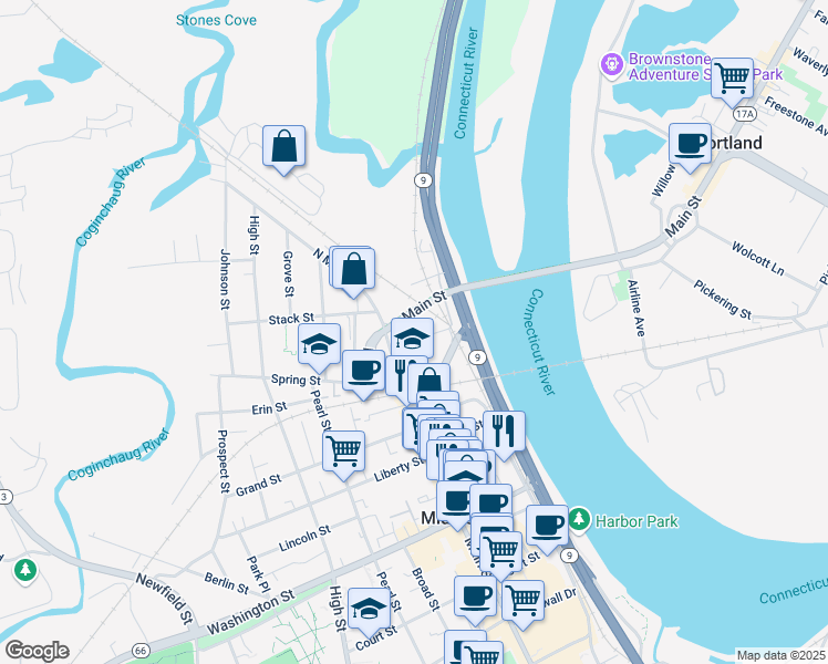 map of restaurants, bars, coffee shops, grocery stores, and more near 50 Saint Johns Street in Middletown