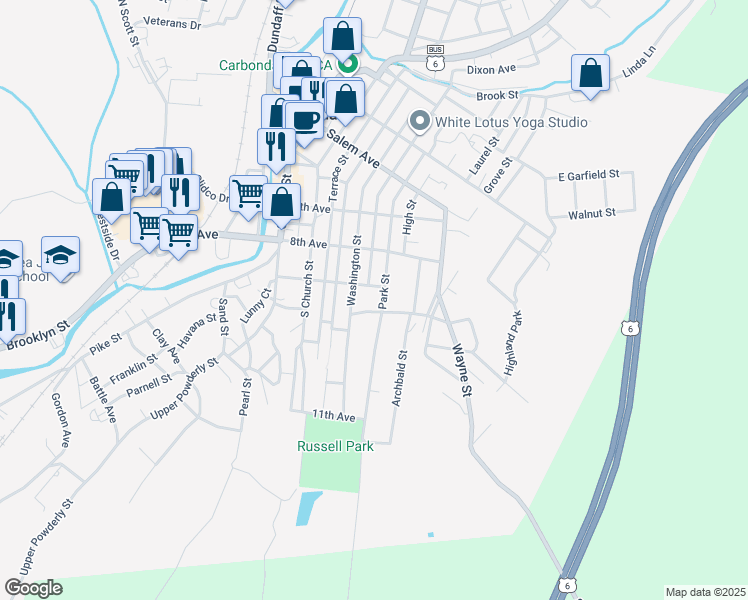 map of restaurants, bars, coffee shops, grocery stores, and more near 60 9th Avenue in Carbondale