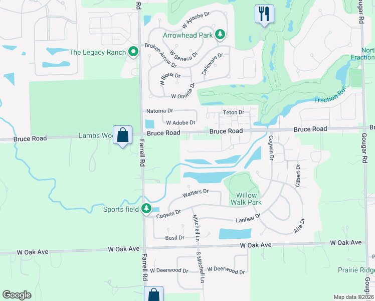 map of restaurants, bars, coffee shops, grocery stores, and more near 16602 Willow Walk Drive in Lockport