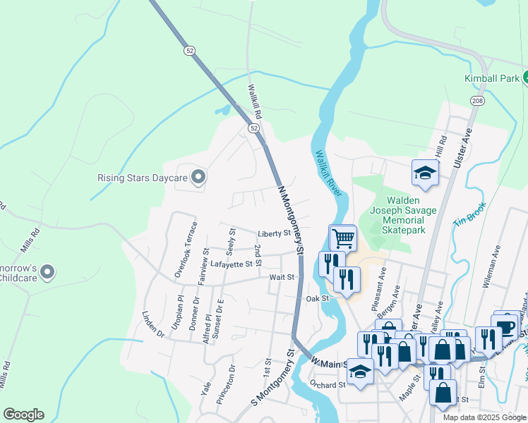 map of restaurants, bars, coffee shops, grocery stores, and more near 132 North Montgomery Street in Walden