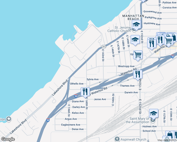 map of restaurants, bars, coffee shops, grocery stores, and more near 511 East 140th Street in Cleveland