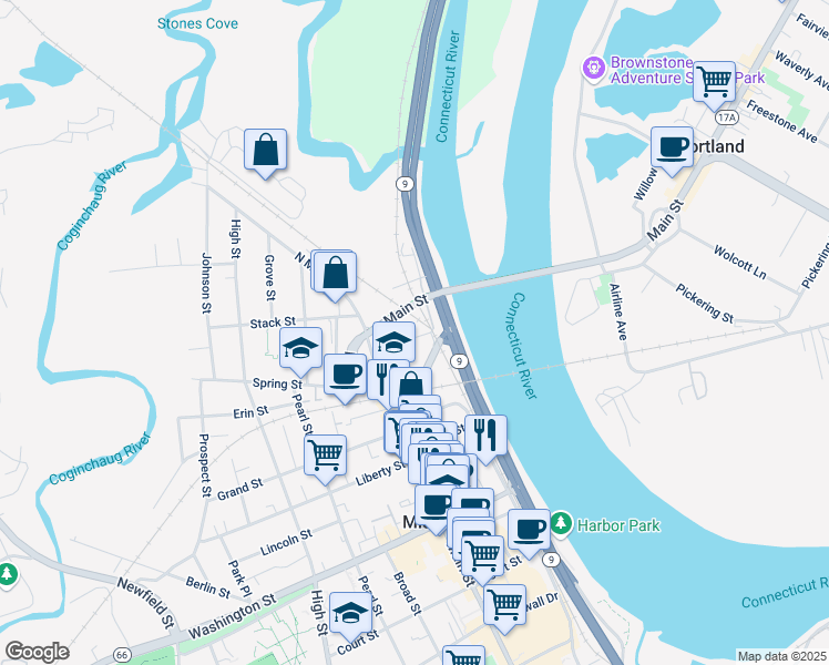 map of restaurants, bars, coffee shops, grocery stores, and more near 50 Saint Johns Street in Middletown