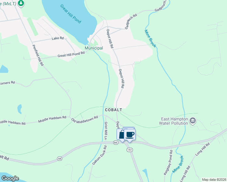 map of restaurants, bars, coffee shops, grocery stores, and more near 65 Depot Hill Road in East Hampton