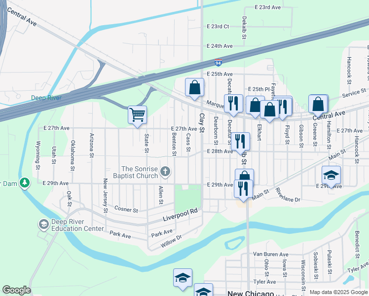 map of restaurants, bars, coffee shops, grocery stores, and more near 2760 Cass Street in Gary