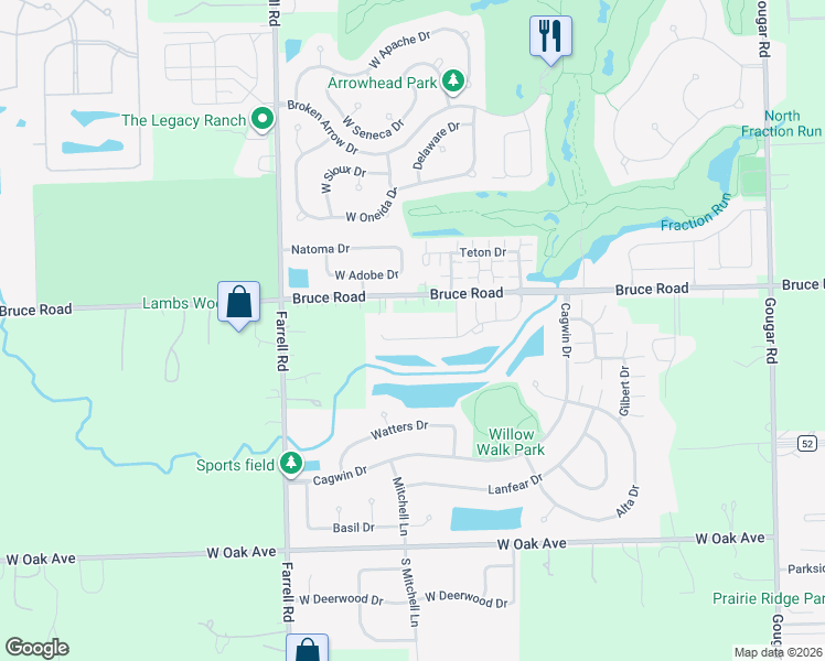 map of restaurants, bars, coffee shops, grocery stores, and more near 16556 Willow Walk Drive in Lockport